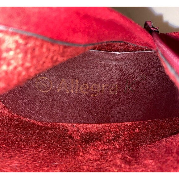 Allegra K Booties Tweed Plaid Faux Suede Ankle Boots Burgundy Sz 7 Chunky Heel - Picture 12 of 12
